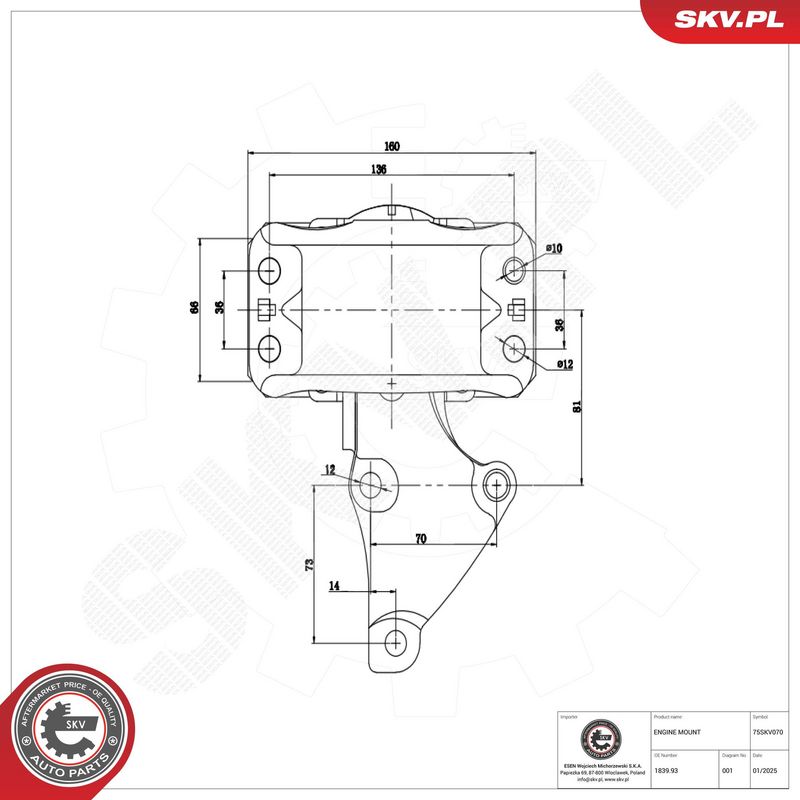 Paigutus, Mootor, ESEN SKV 75SKV070