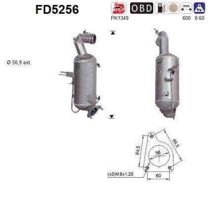 AS FD5256 Suodžių / kietųjų dalelių filtras, išmetimo sistema