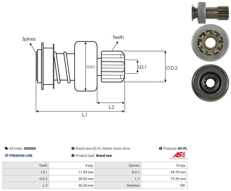 AS-PL SD6065 Freewheel Gear, starter