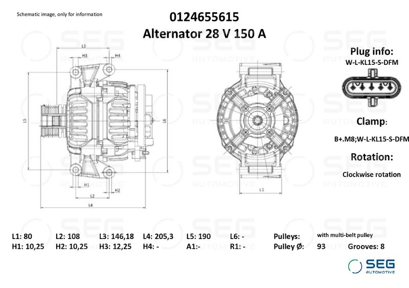 SEG Automotive 0124655615 Alternator