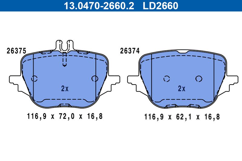 Комплект гальмівних накладок, дискове гальмо, Ate 13.0470-2660.2