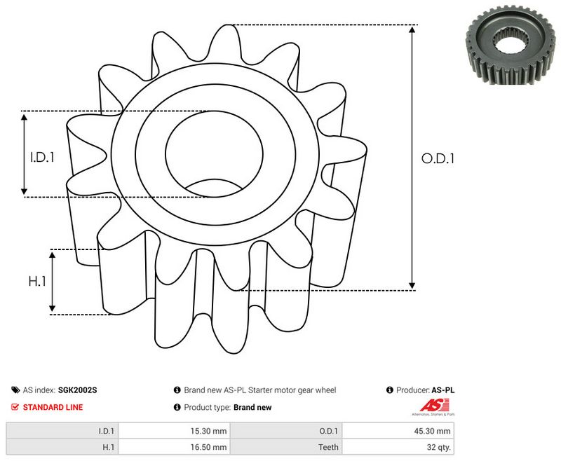 Remondikomplekt, Starter, AS-PL SGK2002S