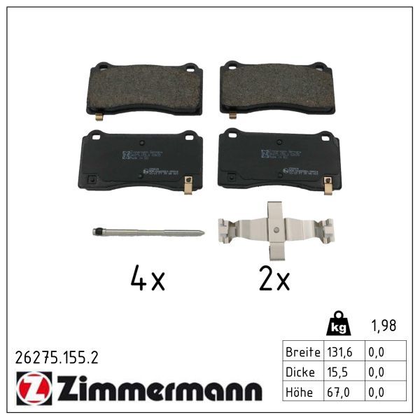 Piduriklotsi komplekt, ketaspidur ZIMMERMANN 26275.155.2