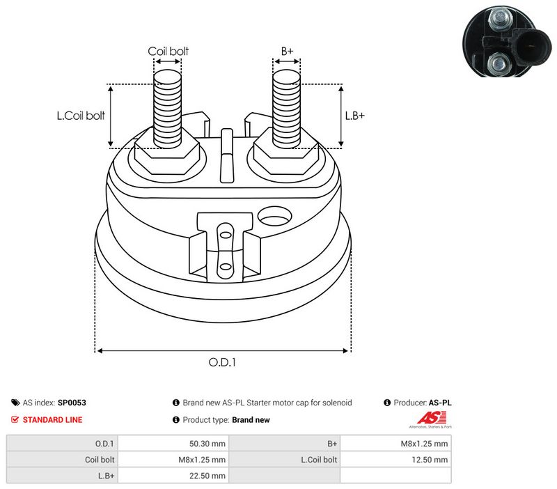 AS-PL SP0053 Cap, starter relay