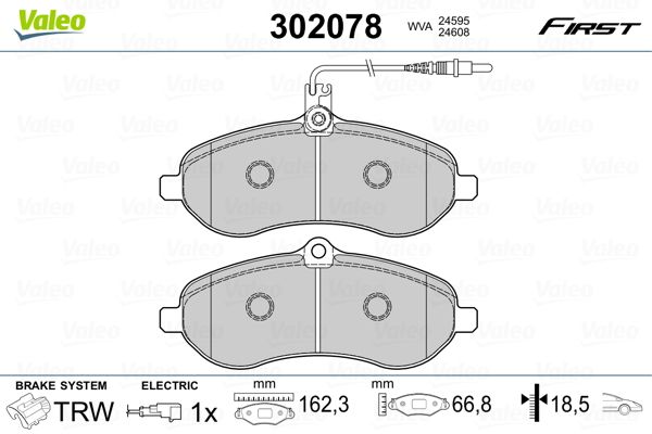 Комплект гальмівних накладок, дискове гальмо, Valeo 302078