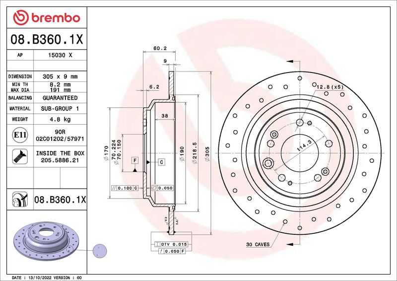 Гальмівний диск, Brembo 08.B360.1X