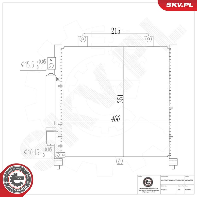 ESEN SKV 86SKV333 Condenser, air conditioning