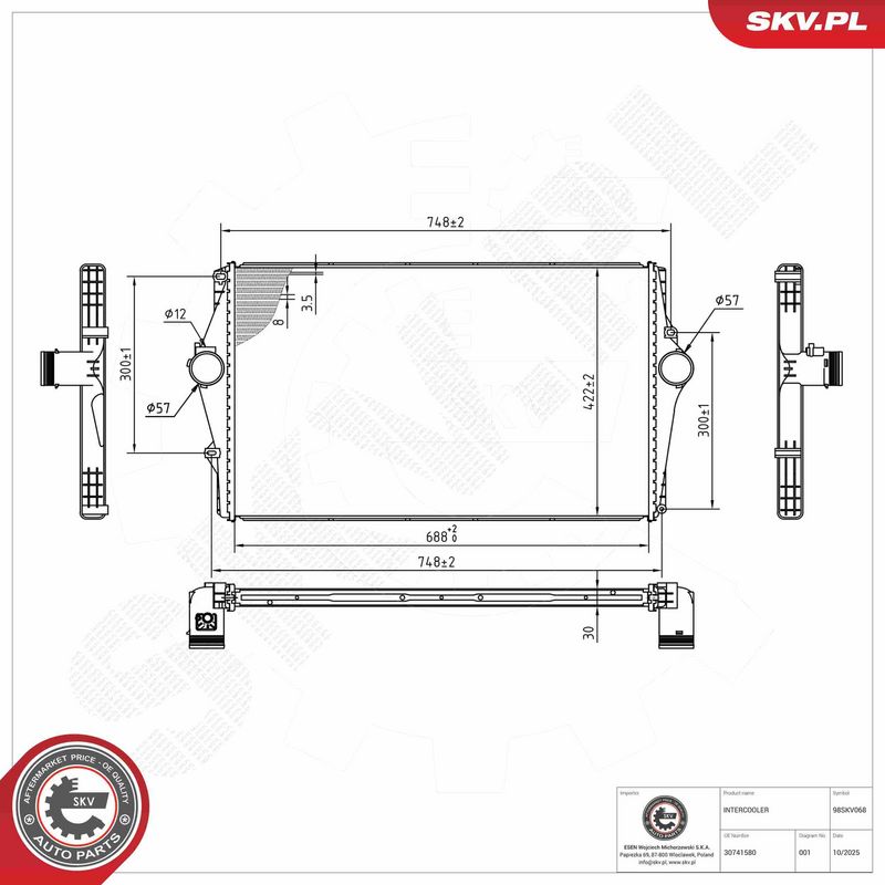 Kompressoriõhu radiaator, ESEN SKV 98SKV068