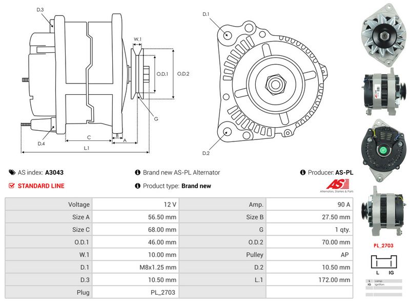 AS-PL A3043 Alternator