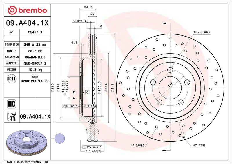 BREMBO Remschijf 09.A404.1X