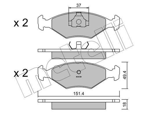 Комплект гальмівних накладок, дискове гальмо, Metelli 22-0057-2