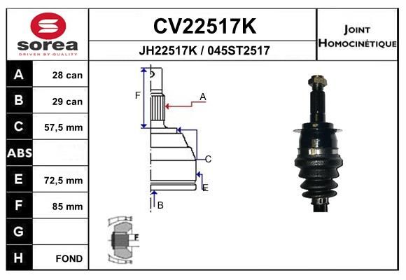 EAI csuklókészlet, hajtótengely CV22517K