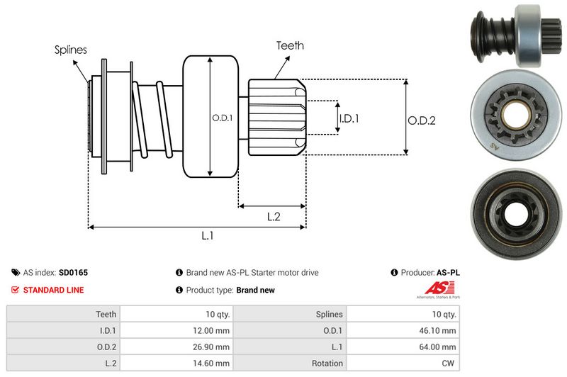 AS-PL SD0165 Freewheel Gear, starter