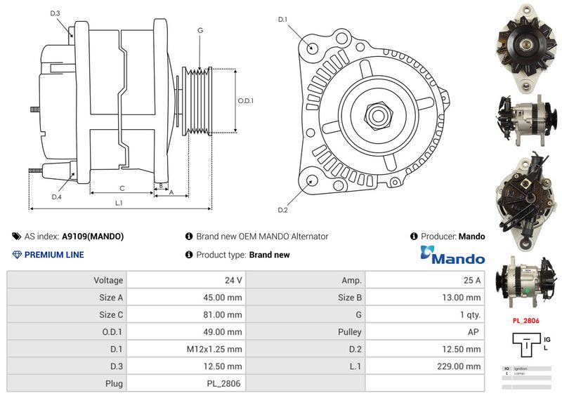 AS-PL A9109(MANDO) Alternator