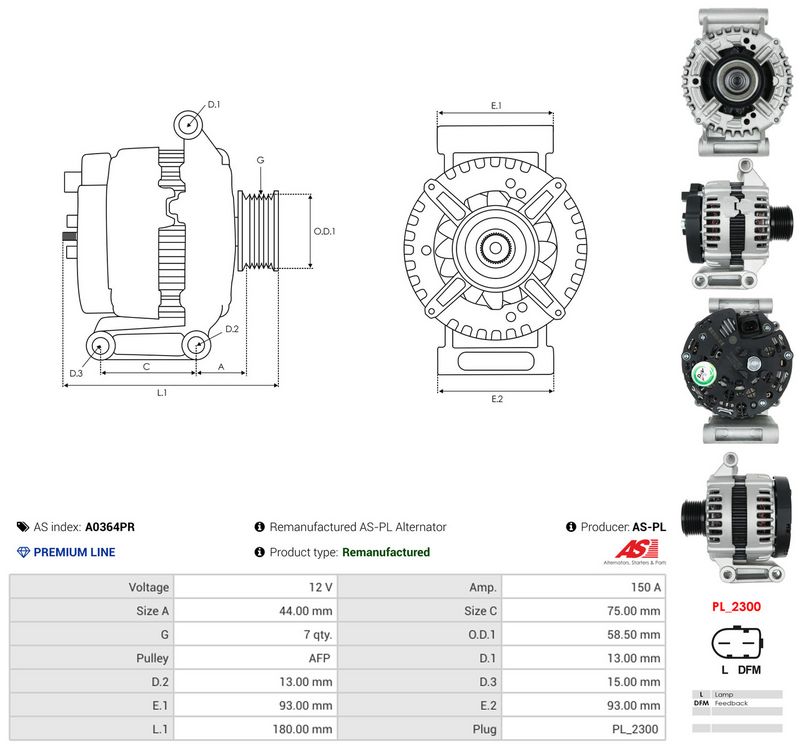 Generaator, AS-PL A0364PR