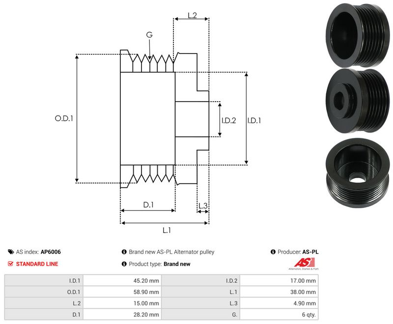 AS-PL AP6006 Belt Pulley, alternator