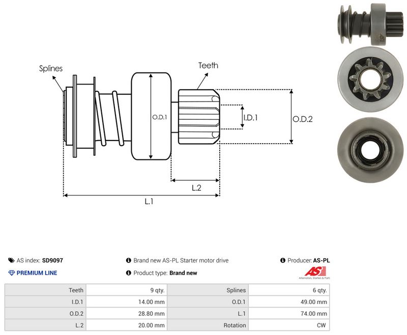 AS-PL SD9097 Freewheel Gear, starter