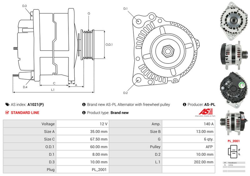 AS-PL A1021(P) Alternator