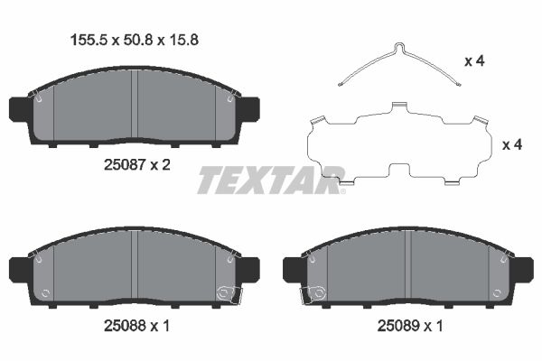 Комплект гальмівних накладок, дискове гальмо, Textar 2508703