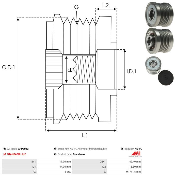 AS-PL AFP5012 Alternator Freewheel Clutch