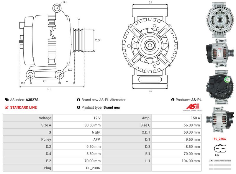 AS-PL A3527S Alternator