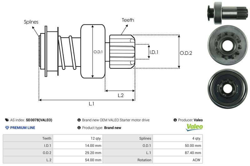 AS-PL SD3078(VALEO) Freewheel Gear, starter