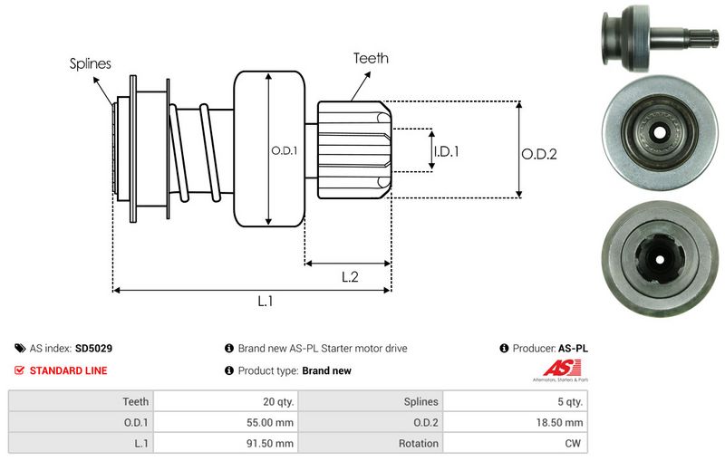 AS-PL SD5029 Freewheel Gear, starter