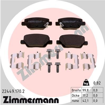 Комплект гальмівних накладок, дискове гальмо, Zimmermann 22449.170.2