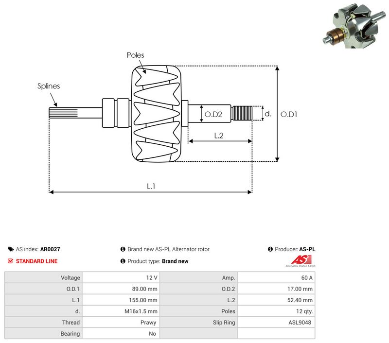 AS-PL AR0027 Rotor, alternator
