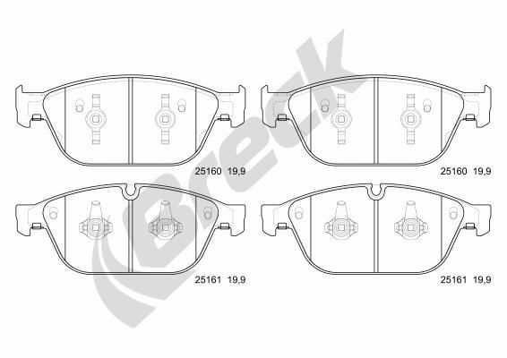 Комплект гальмівних накладок, дискове гальмо, Breck 251600055100