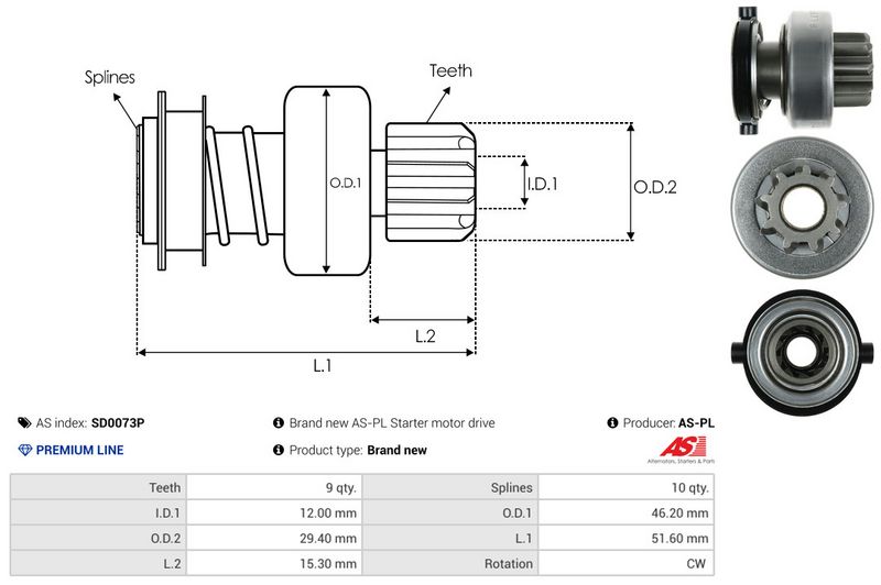AS-PL SD0073P Freewheel Gear, starter