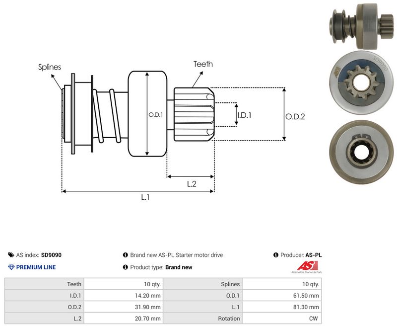 AS-PL SD9090 Freewheel Gear, starter