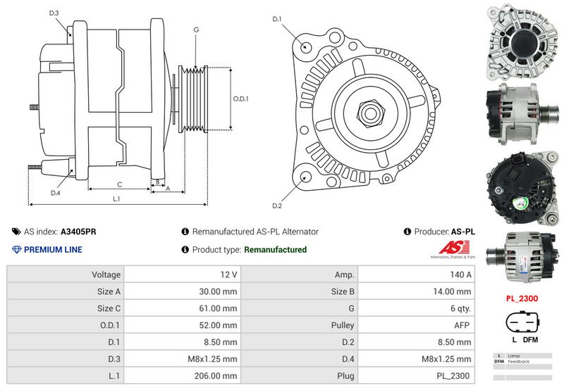 AS-PL A3405PR Alternator