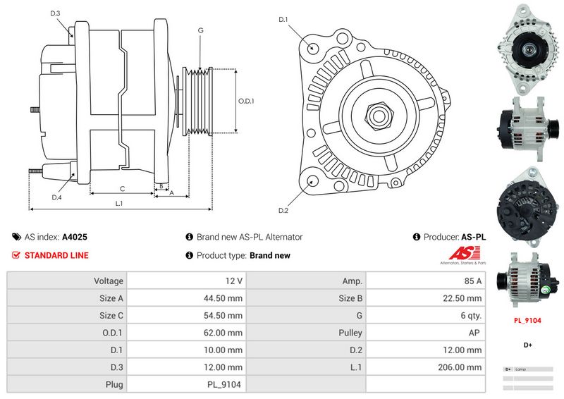 AS-PL A4025 Alternator