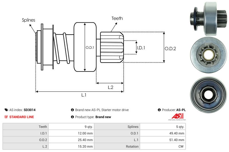 AS-PL SD3014 Freewheel Gear, starter