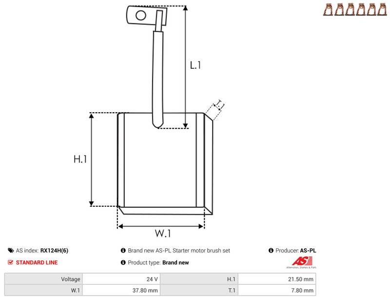 AS-PL RX124H(6) Carbon Brush, starter