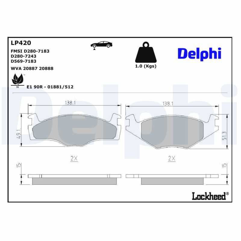 DELPHI LP420 Stabdžių trinkelių rinkinys, diskinis stabdys
