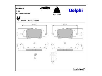 DELPHI LP3840 Brake Pad Set, disc brake