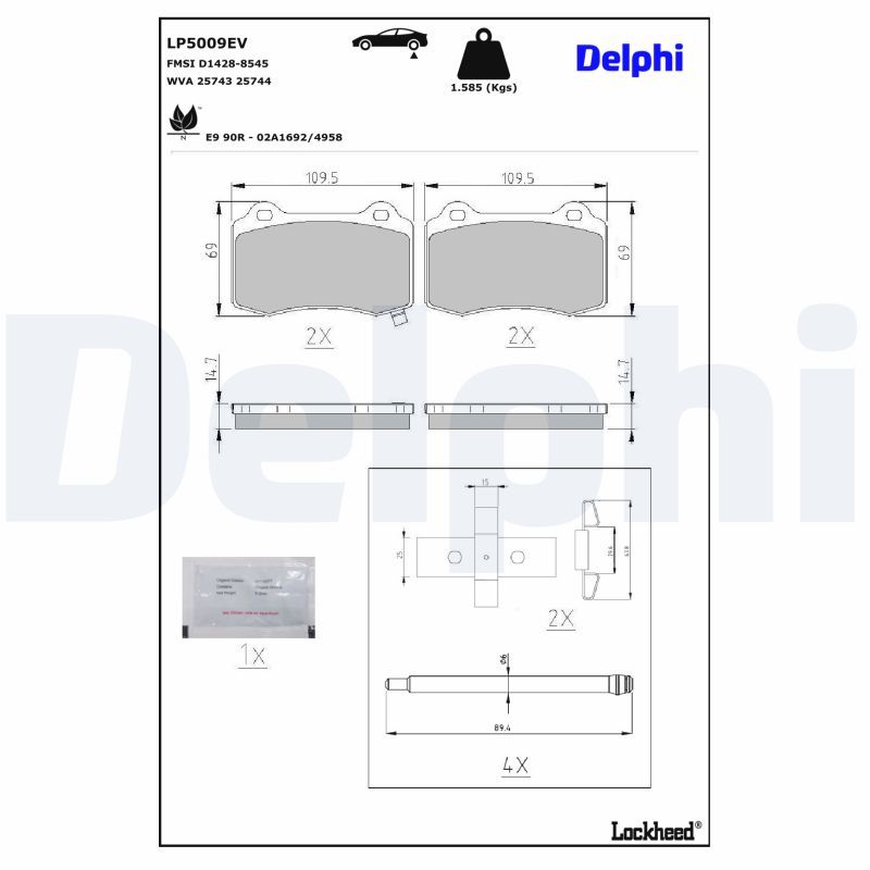 DELPHI LP5009EV Brake Pad Set, disc brake