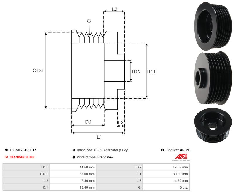 AS-PL AP3017 Belt Pulley, alternator