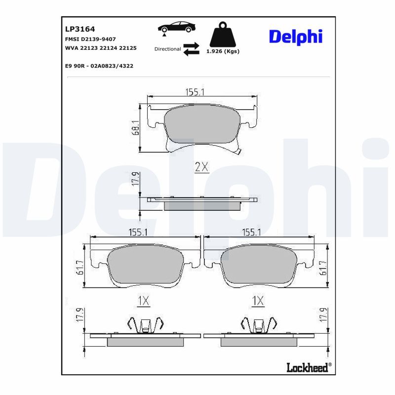 Piduriklotsi komplekt, ketaspidur, DELPHI LP3164