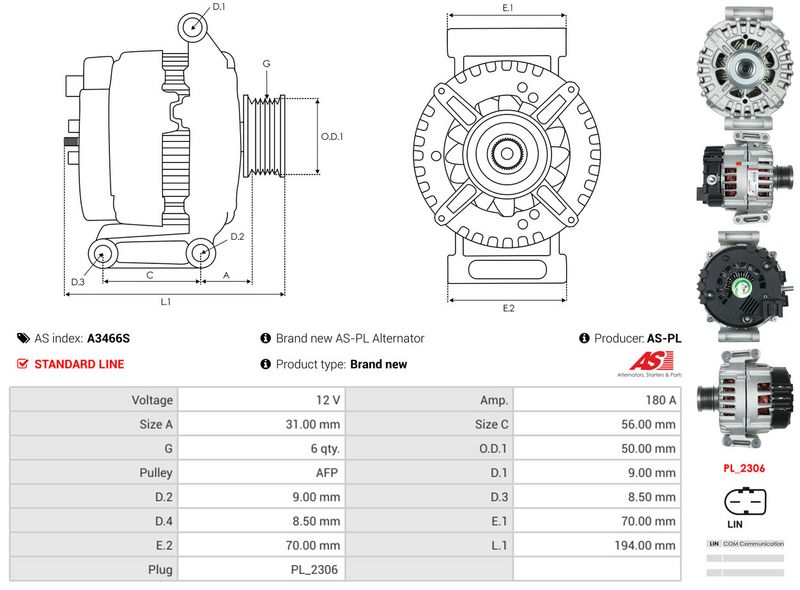 AS-PL A3466S Alternator