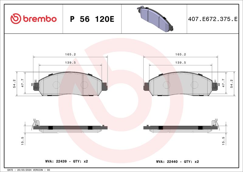 BREMBO Remblokkenset, schijfrem P 56 120E