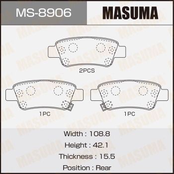 Комплект гальмівних колодок, задня вісь, 42,1мм, Honda CR-V (07-12) (MS-8906) MASUMA, Masuma MS-8906