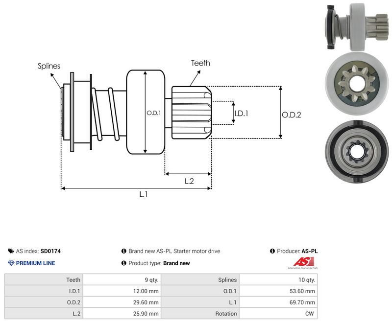 AS-PL SD0174 Freewheel Gear, starter