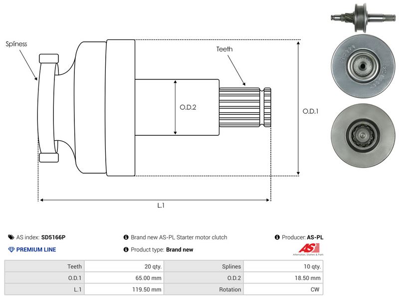 AS-PL SD5166P Pinion, starter