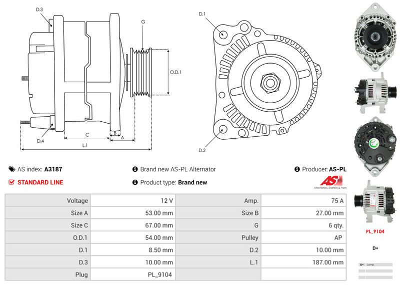 AS-PL A3187 Alternator