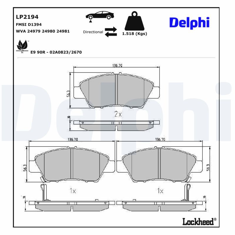 DELPHI LP2194 Brake Pad Set, disc brake