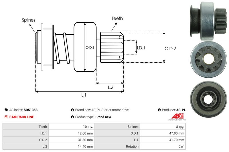 AS-PL SD5135S Freewheel Gear, starter