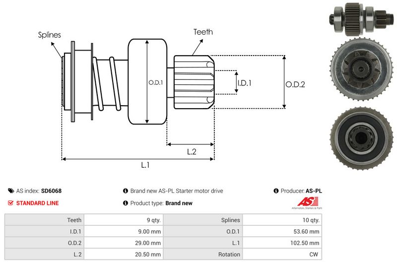 AS-PL SD6068 Freewheel Gear, starter